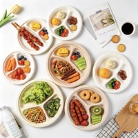 Assiette alimentaire jetable à 3 compartiments en amidon de maïs, biodégradable et respectueuse de l'environnement