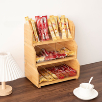 Boîte de rangement pour sachets de thé en bambou carrée à 3 niveaux, pliable, écologique, style américain, organisateur en bois pour sachets de café, de sucre, cuisine