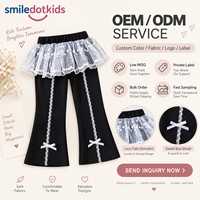 Smiledotkids Pantalon évasé personnalisé pour tout-petits et enfants, noir, avec superposition en dentelle et tulle, nœud, marque privée, faible MOQ, OEM, ODM, vente en gros