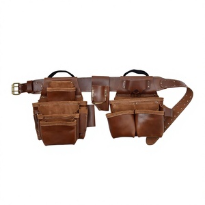 Professional Leather <b>Tool</b> Belt With 18 Pockets Adjustable Heavy Duty Work Gear For Men Brown - Product Image 2