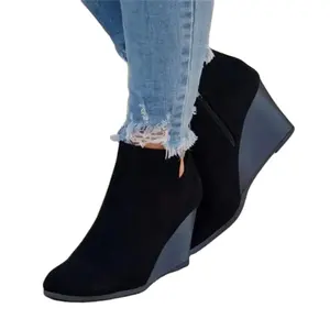2024 new wedge heel ankle boots women's retro horse chealsea boots plus size women's boots