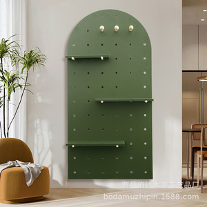 Étagère murale en bois vert émeraude avec panneaux perforés et étagères, organisateur de rangement multifonctionnel pour chambre et bureau - Product Image 4