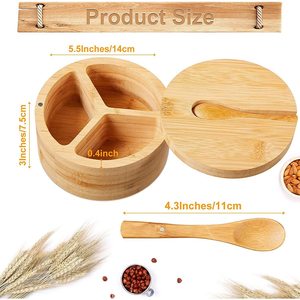 <b>Bamboo</b> Spice Box Round 3 Compartment Airtight Lid With Spoon Kitchen Storage <b>Container</b> For Solid Seasonings - Product Image 5
