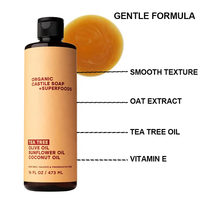 Gel Douche Liquide au Savon de Castille Bio avec PoivreMenthe Citron Arbre à Thé Lavande, Parfum de Bain Huile de Plantes Veggie Body Wash