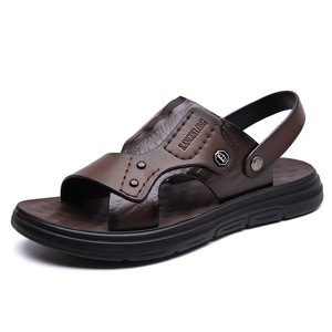 Sandalias informales de suela gruesa para hombre, zapatos de playa de cuero suave para exteriores, estilo papá de verano, sin cordones, 38-44, marrón, negro - Product Image 5