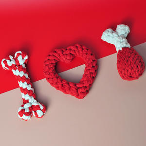 Kırmızı kalp pamuk halat Pet köpek çiğnemek sevgililer günü pamuk halat oyuncak interaktif Pet köpek çiğneme oyuncak seti peluş Chew oyuncaklar - Product Image 4