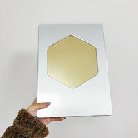 Plaque de récompense en aluminium argenté en gros avec miroir hexagonal doré, plaques de récompense en bois pour événements d'anniversaire MH-MJ0545