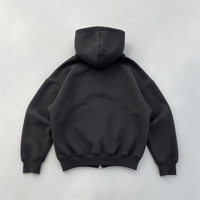 Sweat à capuche zippé en molleton de coton épais 500 g/m² coupe carrée courte avec impression en relief personnalisée – Sweat-shirts minimalistes pour hommes