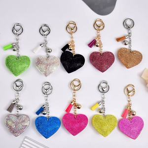 2026 New Heart Rhinestone Keychain Bling Bling Velvet Tassel Keyring Crystal Studded Love Heart Pendant Bag Accessories