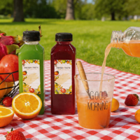 Bouteille en plastique de 480 ml pour jus de fruits avec bouchons noirs, étiquette, entonnoir et brosse pour l'emballage de boissons – Vente en gros