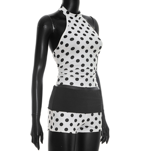 Viviblook C26ST114 Conjunto Sexy de Verano para Mujer, Top sin Mangas con Cuello Halter y Estampado de Puntos, Shorts Casuales, Conjunto de Dos Piezas - Product Image 3
