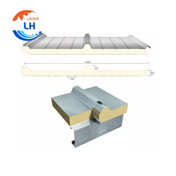 Pu kaya yünü eps duvar ve çatı 50mm 60mm 75mm 80mm yanmaz sandviç panel kurulu