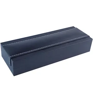 Gran oferta de PU cubierta de cierre de cinta boutique de alta gama pluma de envasado caja rectangular negro caja de regalo