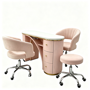 Ensemble de table de manucure rose avec collecteur de poussière, poste de travail moderne pour salon de beauté avec 3 chaises roulantes - Product Image 5