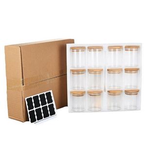 Wholesale 12 Pcs 250ml Transparent Glass Storage Spice Jars <b>Empty</b> Seasoning Jars with Bamboo Lid - Product Image 1