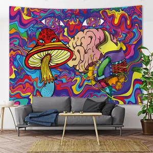 Tapeçaria de parede de cogumelo psicodélico, cogumelo, pendurado na parede, decoração boêmia, hippie, bruxaria