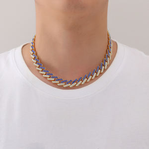 14K 925 plata esterlina Hip Hop moda Miami cubano enlace cadena collar helado 2 filas púrpura moissanita rapero joyería - Product Image 2