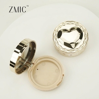 Boîtier compact vide pour poudre 39 mm avec miroir, couvercle en forme de cœur, palette de blush et illuminateur, emballage rond en plastique pour maquillage