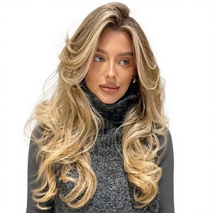 Wig Rambut Asli 13x6 HD Lace Front 24 Inch untuk Highlight Pirang, Rambut Keriting Panjang Berlapis, Natural Density Hairline, Tanpa Lem - Product Image 1