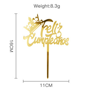 ท็อปเปอร์เค้กอะคริลิค รูปน้ำผึ้งและน้ำตาล ขนาด 16 ซม. สีทอง ตกแต่งงานวันเกิด Feliz Cumpleanos - Product Image 5