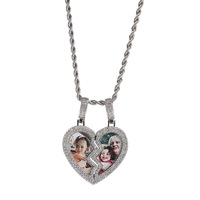 Collier pendentif cœur brisé en laiton plaqué or magnétique personnalisé avec zircon pour fêtes, idéal pour le dropshipping