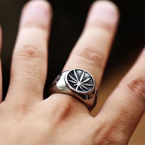 New Arrival Jewelry 18k <b>Gold</b> Plated Men <b>Ring</b> Jewelry Stainless Steel Leaf Hoop <b>Ring</b> - Product Image 6
