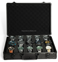 Boîtier de montre de luxe à 15 emplacements, boîte de rangement en aluminium dur pour montres, présentoir de voyage