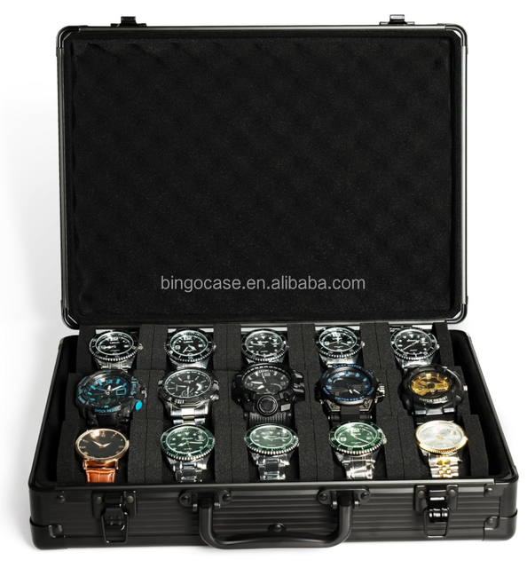Deluxe 15 Slots Watch Case, Hard Aluminum Watch Storage Organizer Display Box Travel case