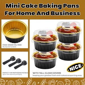 125ml Mini moules à pain avec couvercles Petits récipients à gâteaux Tasses de cuisson pour pouding Soufflé Fête Mariage Anniversaire Noir Or - Product Image 4