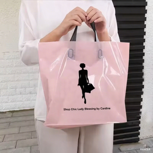 Sac en Polyéthylène Personnalisé avec Poignées Boucles LDPE/HDPE, Sac de Courses en Plastique Cabas avec Votre Logo pour l'Emballage de Vêtements, Sac à Fond Élargi - Product Image 1