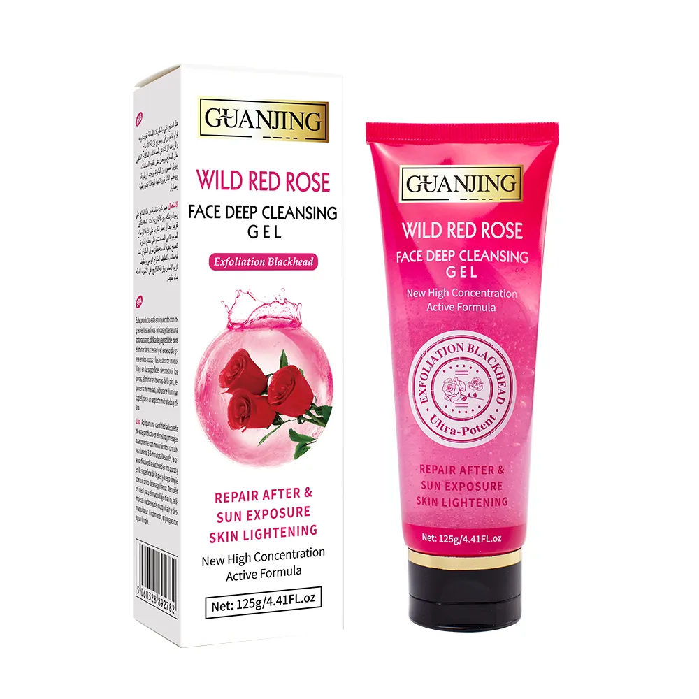 Guanjing-Gel Exfoliante para lavado de cara, Limpieza Profunda, Rosa orgánica