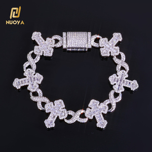 NUOYA Fine Jewelry 15MM Iced Out Chain Gold Plated Flip Lock Cross 8 Character <strong>Infinity</strong> Charm Bling CZ <strong>Bracelet</strong> - Product Image 1