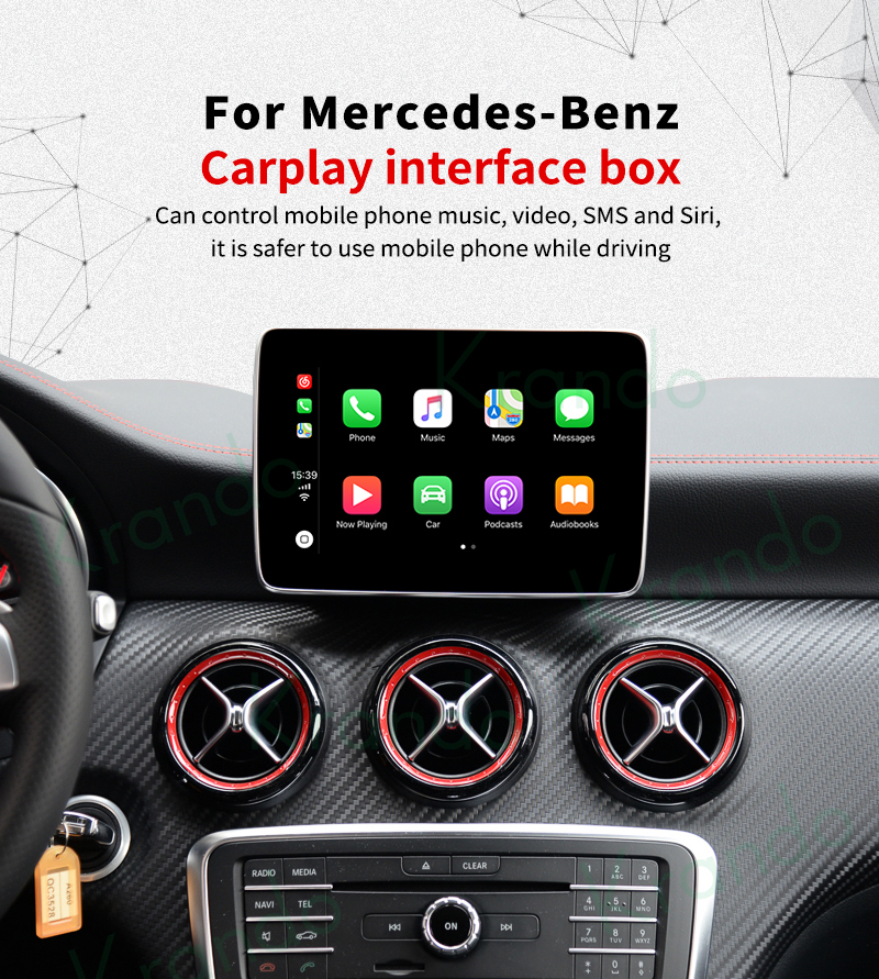 Krando Wireless Carplay Interface Box per Mercedes Benz A W176 GLA W156 NTG 4.0 4.5 5.0 Siri Control Android aggiornamento automatico AI