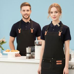 Tablier de barista sans manches en toile imperméable, style coréen, avec logos personnalisables et design rafraîchissant, pour restaurants, salons et salons de thé. - Product Image 2