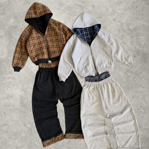 Set Felpa con Cappuccio e Pantaloni in Pile a Quadri, Due Pezzi con Zip, Fodera Reversibile, Oversize, Coordinato Casual per il Tempo Libero - Product Image 1