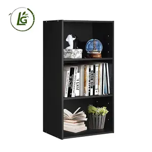 Legend Wholesale 3 Shelf Office Library Bookcase Wooden Storage Display Rack Solid Wood Black Bookshelf For Bedroom