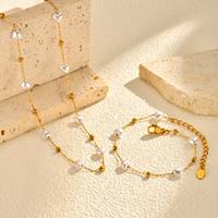 Collier en acier inoxydable plaqué or 18 carats français, vente en gros, élégant collier de perles et bracelet pour femme, bijoux de mariage