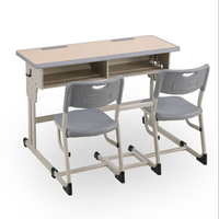 Ensemble de bureau et chaise d'étude double en bois réglable en hauteur, mobilier commercial économique, deux places, table et chaise d'école