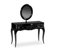 Table de maquillage moderne de luxe pour hall d'entrée, couloir ou hôtel, avec miroir en acajou artisanal et verre trempé