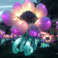 Lanterne géante en soie en forme de fleur de lotus flottante sur l'eau, sculpture lumineuse LED pour jardin botanique extérieur ou lac