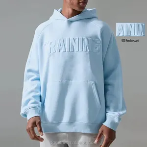 High Quality Custom 3D Letter Logo Hoodie Hooded Fleece Lined Heavy Drop Shoulder Oversized Boxy Cropped Embossed Hoodies Men