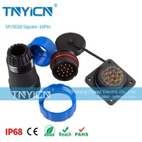 Connecteur étanche de fil électrique circulaire IP68, en plastique fileté industriel personnalisé SP28 SD28 carré 16Pin