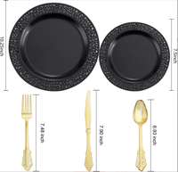 Vaisselle ronde noire moderne en vrac bon marché Ensemble d'assiettes en plastique Assiettes pour fête de mariage