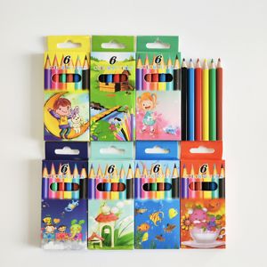 Juego de 6 Lápices de Colores Hexagonales de Plástico de Media Talla, Patrones Aleatorios, Empaque para Niños y Niñas, Diseño de Casa, Animales, Girasol, Estrella de Mar, Hierba - Product Image 1