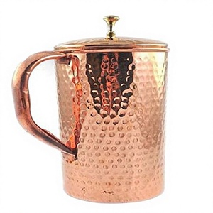 Carafe à eau en cuivre pur de 1100 ml avec couvercle et poignée, écologique, portable, pour la maison et le bureau, grande capacité pour les bienfaits pour la santé - Product Image 1