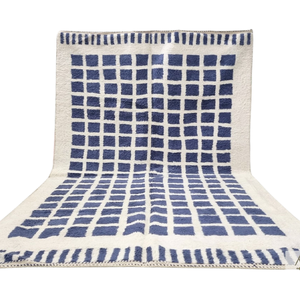 Alfombra Bereber Marroquí Hecha a Mano de Lana, Diseño Cuadrícula Azul y Blanca, Alfombra Bohemia de Lana de Oveja para Decoración del Hogar, Envío Gratis - Product Image 2