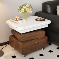 Table d'appoint pliable et extensible, table basse multifonctionnelle, couleur blanc et noyer, avec tiroir de rangement pour salon et maison
