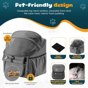 Folding Luxury <b>Small</b> Animal Pet Carrier Zipper Closure Oxford/Nylon Material Eco-Friendly Soft-<b>Sided</b> Bike Rear Seat Dog Basket - Product Image 4
