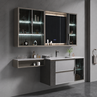 Meuble-lavabo mural moderne flottant avec vasque et miroir – Ensemble de meubles de salle de bain de luxe