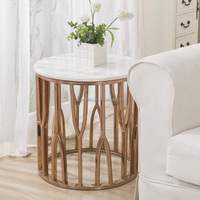 Table basse élégante de style nordique, ronde, pour salon, hôtel, villa, en marbre, petite table d'appoint pour canapé avec base en acier inoxydable